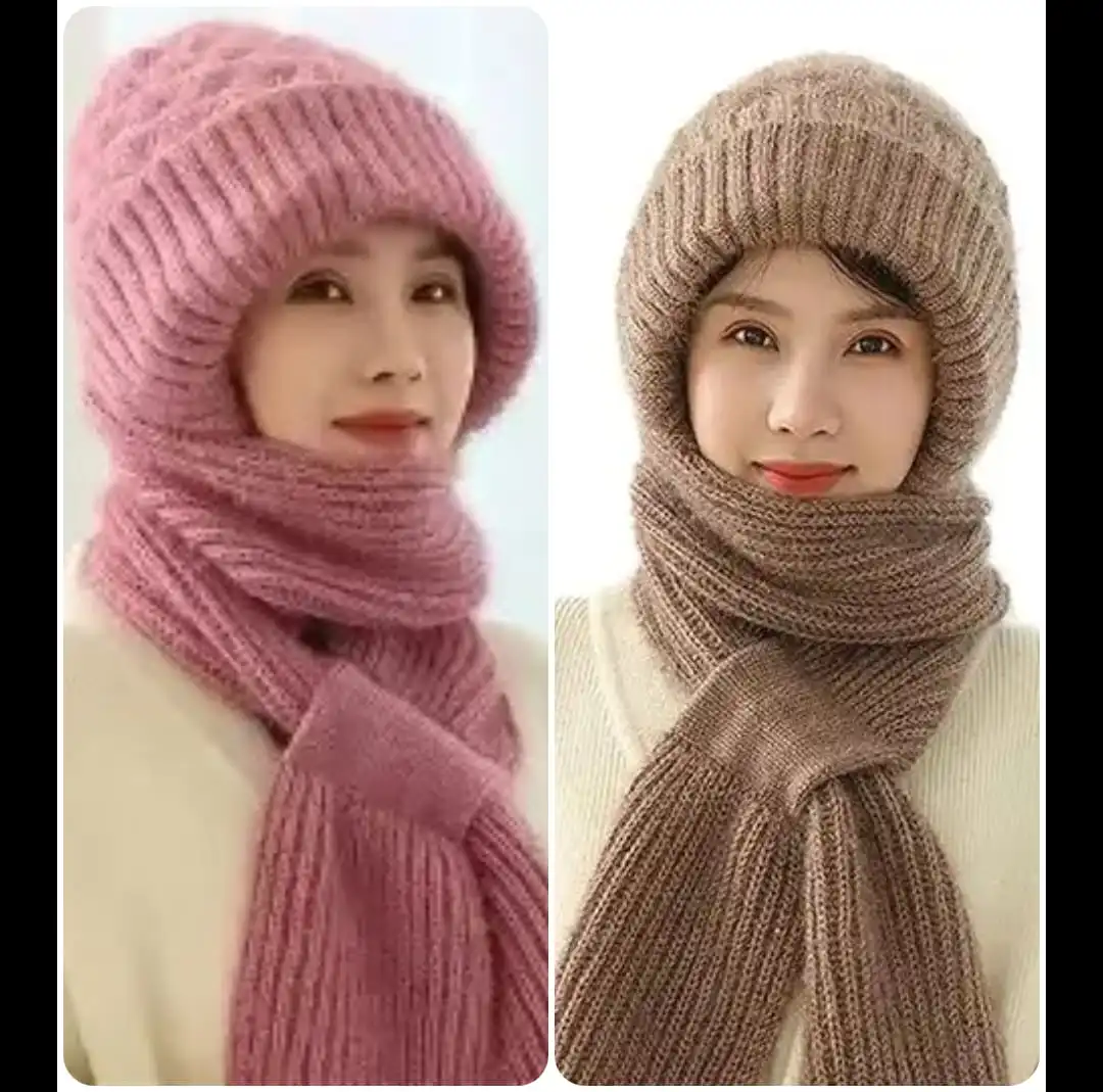 Winter Protection Windproof Cap with Scarf (pink colour and durc gold  )  2pc  combo